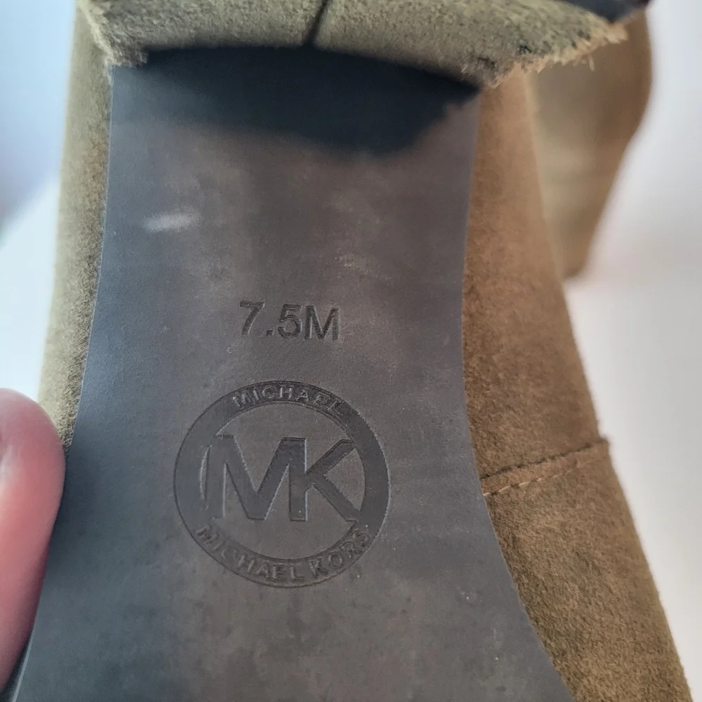 MICHAEL KORS MARIS SUEDE POINT TOE BOOTIES IN GREEN SIZE 7.5
